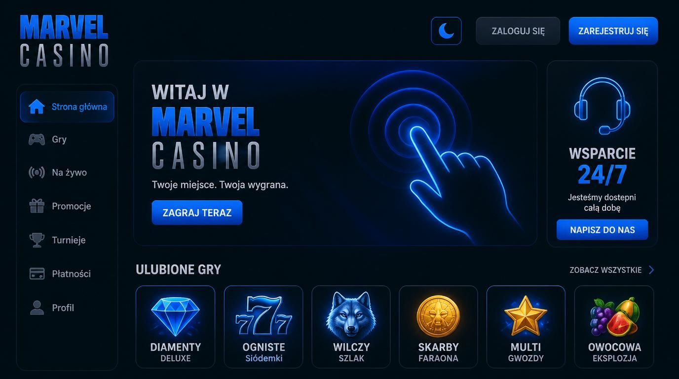 Obrazek nocnej sesji w aplikacji Marvel Casino z szybkim dostępem